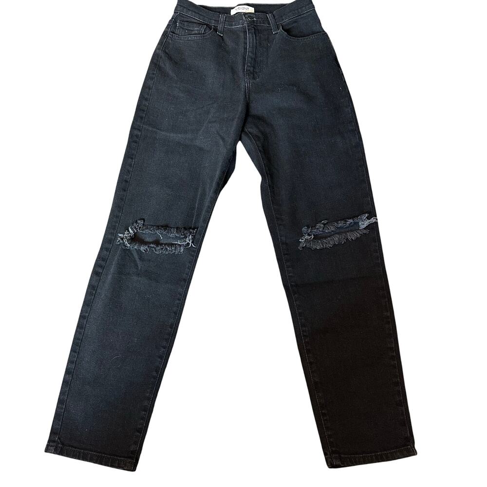 VIBRANT Women's Distressed Straight Leg Jeans Size 3 In Black